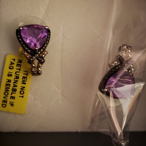 Lavender Alexite & Black Diamond J-Hoop Earrings, 925 Silver, TGW 6.28 Carats - Picture 6 of 7